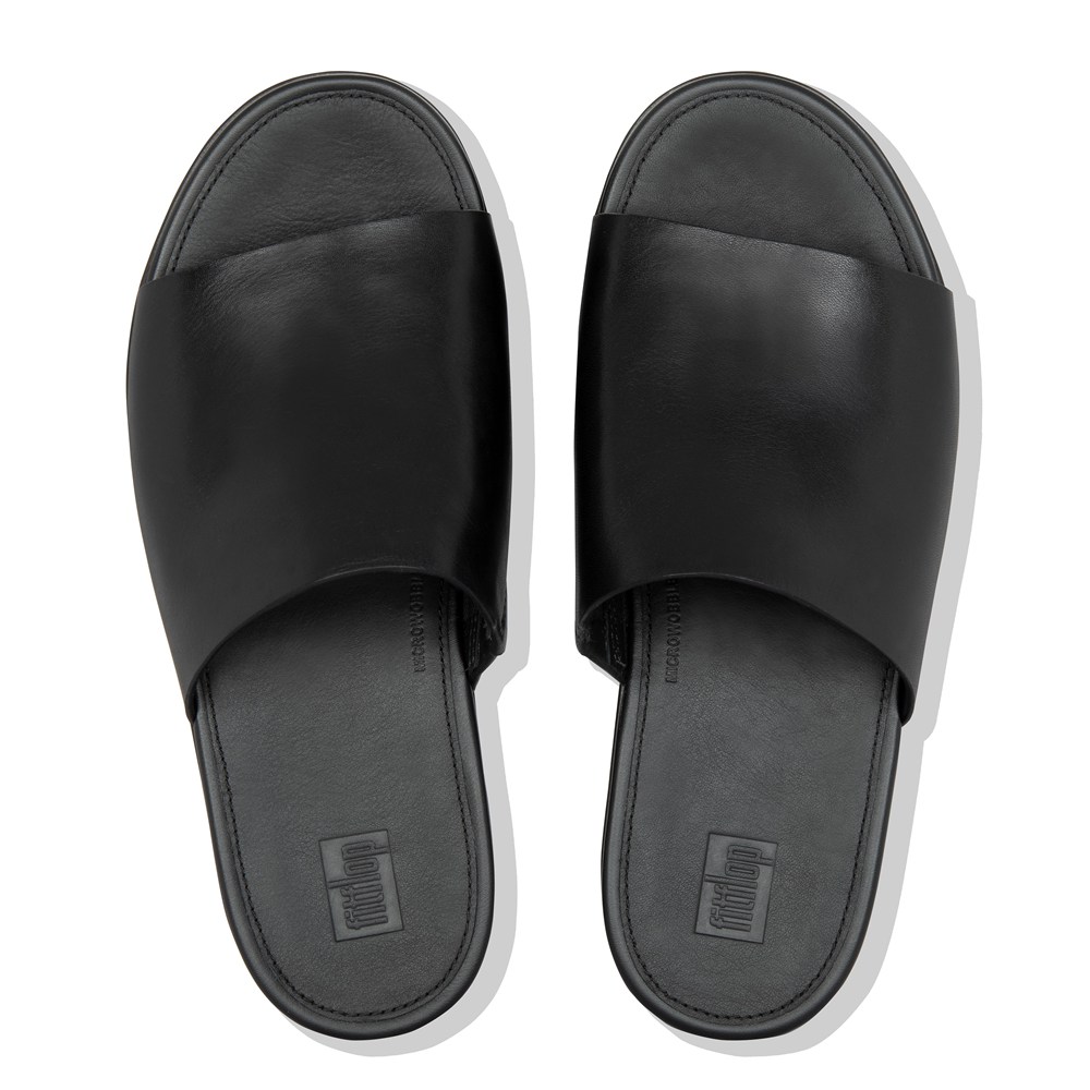 Fitflop Womens Wedge Black - Eloise Leather Slides - FW0651382